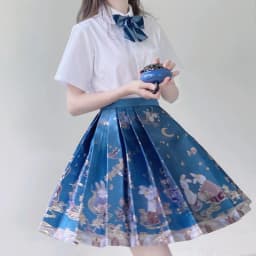 Chinese Style Improved Ming Dynasty Exquisite Printed Horse-face Skirt Women High Waist All-match Pleated Mini Horse-face Skirt
