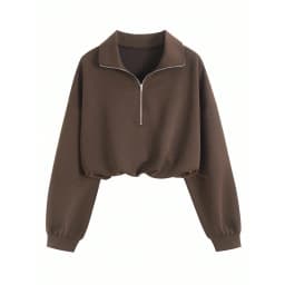 Women Half Zip Sweatshirt Cropped Pullover Oversized Long Sleeve Drawstring Hem Hoodie Y2K Athletic Sportswear