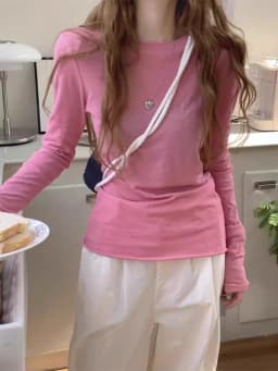 Zjaiss 2026 Spring Casual Lazy Style Women's Long Sleeve T-Shirt Fashion Elegant Inner Wear Basic Top Rolled Edge Slim Fit Tee