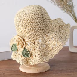 Women's Summer Sun Hat Wide Brim Elegant Crochet Straw Hat Fresh Holiday Seaside Beach Hat for Outdoor Sports Hiking Travel
