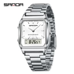 SANDA 747 Men's Quartz Digital Watch Waterproof Casual Fashion Watch Wear-resistant Stainless Steel Couple Strap Square Watch