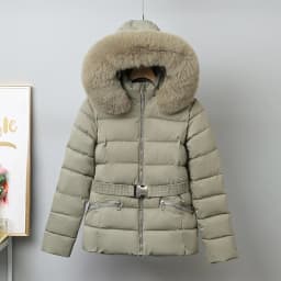 Winter Solid Color Long-sleeved Fur Collar Hooded Short Down Cotton Jacket Women's Slim Winter Thickened Versatile Warm Jacket
