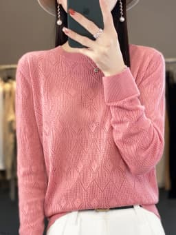New Women Wool Blend Sweater Spring O-neck Geometric Hollow Pullover Fashion Soft Sweater Loose Casual Knit Base Tops