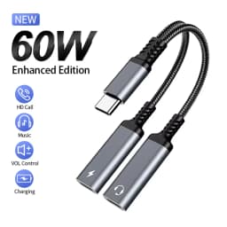 2 in 1 USB C Headphone And Charger Adapter Type C Dual Port Aux Audio Cable Fast Charging For iPhone 17 Samsung Phone Splitter