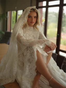 Kyoto Customized Off-white Lace Flower Boho Wedding Dress High Neck Long Sleeves vestidos de noche Modest Chapel Train Formal