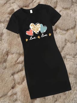 Summer Women's Bee Bow Pattern Printed Casual Bag Buttocks Slim Fit Short Sleeved Round Neck T-Shirt Mini Dress