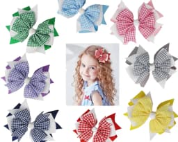 NEW Plaid Bows 4INCH School Hair Bows First Day Gingham Ribbon Stacked Bow Hair Clip Hairpin For Baby Girl Accessories