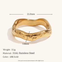 La. Muses Stainless Steel Wavy Texture Rings For Women 18K PVD Plated Fashionable Waterproof Jewelry Gifts