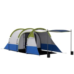 Outsunny 2-3 Man Camping Tent, Tunnel Tent with Weights, Bedroom and Living Room, 2000mm Waterproof