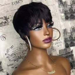 Chocolate Brown Short Pixie Cut Wig Human Hair For Black Women Machine Made Wigs With Bangs Brown Pixi Short Human Hair Wigs