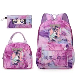 Kochou Shinobu Print School Backpack Set with Lunch Bag Pencil Case for Girls Kids Student Bookbag
