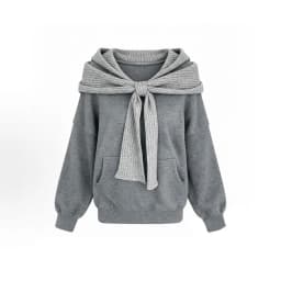 Women Off Shoulder Sweatshirt Big Knit Bow Lantern Long Sleeve Oversized Kangaroo Pocket Sweet Streetwear Fall Winter Top