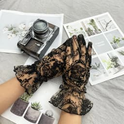 Sexy Black Lace Thin Transparent Elasticity Mesh Short Gloves Women Sunscreen Gothic Punk Lolita Cosplay Cross Flowers Mittens