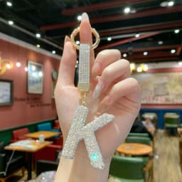 Full Rhinestone English Letter Keychain - Luxury Bag Charm & Car Key Ring, Elegant Small Gift