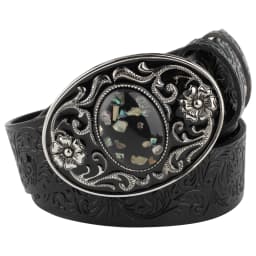 Women's Decorative Buckle Colorful Bead Embossed Split Leather Belt