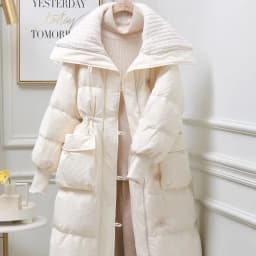 Thickened Large Collar down Cotton Jacket Midi Length Waist-Cinching Pink Outerwear Coat for Short Women Winter Outerwear