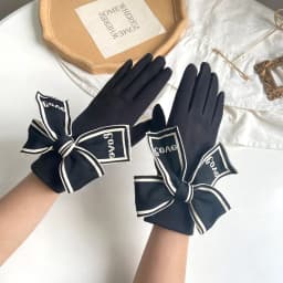 Korean Love Knitted Bow Cold Proof Full Finger Touch Screen Gloves For Women's Winter Plus Velvet Thicken Windproof Driving Warm