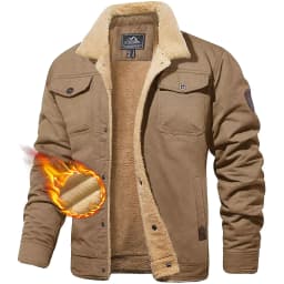 TACVASEN Turn-down Collar Winter Cotton Jackets Mens Sherpa Fleece Trucker Parka Green Work Cargo Coats Clothes Overcoats