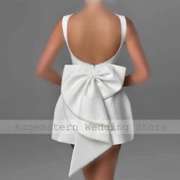 Mini Civil Wedding Dresses Satin A-line Wedding Party Dress White O-Neck Pearls Bow Backless Zipper Short Wedding Dress 2026