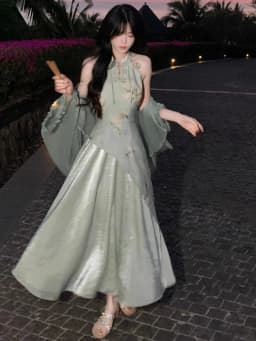 Ele een Svel Ne Hanging Qipao Dr Chinese Sle Women's Faion Retro Design Daily Wear Polyester Fiber