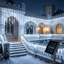 9M 162LEDs Solar Curtain Icicle Light Outdoor Eaves Decor String Lights Garden Party Yard Christmas Decoration Holiday Garlands