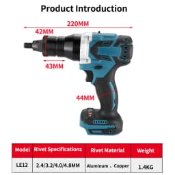 Powerful Riveting Gun Brushless Electric Rivet Nut Machine Kit with Riveter Heads Automatic Electric Riveter Set Riveting Tool