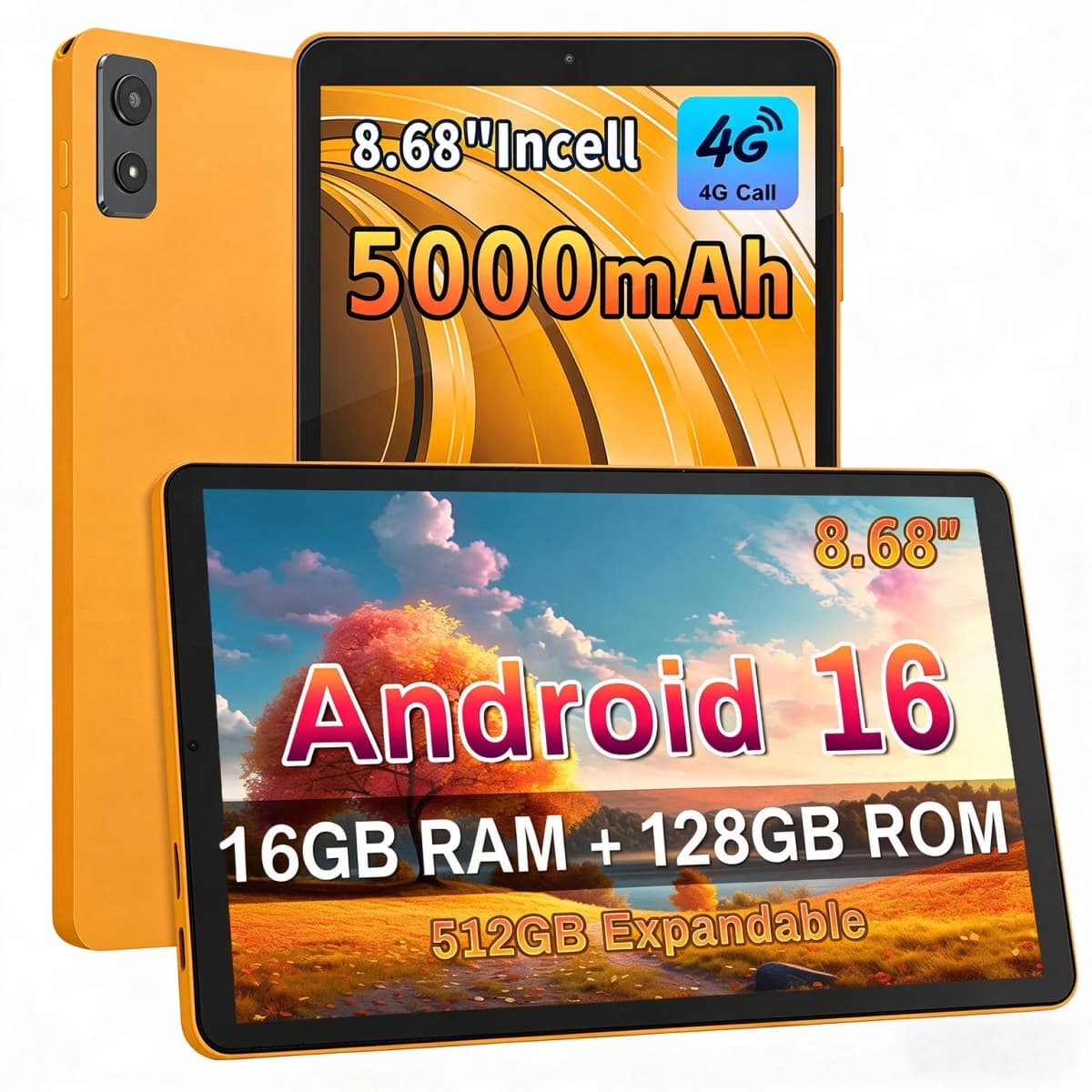 2026 Android 16 Tablet Ultra Slim 8.68" T616 Octa Core 16GB(4+12 Expand) RAM 128GB ROM 4G LTE Phone Call 5G WiFi 90HZ SIM Tablet
