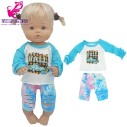 for 38 Cm Nenuco Doll Clothes Green Shirt Jeans Short Pants Ropa Y Su Hermanita Reborn Baby Dolls Outfits