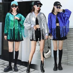 Shiny Fringe Jacket Women's Reflective Sequin Top Short Spring Autumn Trendy Stage Costume Female Fashionable Tassel Coat