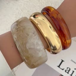 Salircon 3 Styles Boho Brown Off White Resin Acrylic Wide Bracelets Women New Stackable Round Chunky Bangle New Year Jewelry