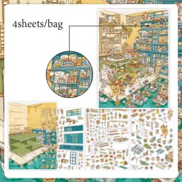 Mr. Paper Open Today Series 36 Stickers, 4pcs 2.5D Large PET Cards, Shop Scene Journal Creative Decoration DIY Stress Relief