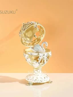 Faberge Egg Style Hand Painted Decorative Trinket Box with Hinged, Classic Ornaments Home Decor, Unique Easter Day Gift