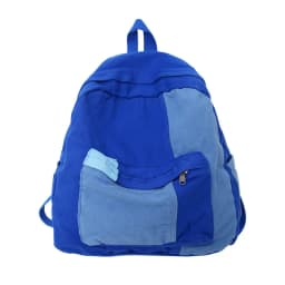 Contrast Color Block Canvas Backpack Large Capacity Casual School Travel Rucksack for Student Daily Use