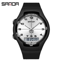 SANDA 6320 Dual Screen Electronic Alarm Clock Watch Fashion Waterproof Men's and Women's Watch Night Light Student Sports Watch