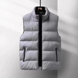 Thickened Flocking down Jacket Vest Men's Autumn Winter Casual Loose Fit Stand Collar Shoulder Pad Coat for Youth Outerwear