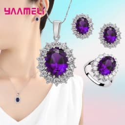 100% Authentic 925 Sterling Silver Color Women Wedding Engagement Jewelry Sets Oval Flower Design Shiny Cubic Zircon Crystal