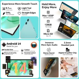 Odea A10 Tablet Pc 10.1 Inch Hd Ips 1280X800 16:10 Android Octa-Core Unisoc T606 4Gb Ram + 8Gb Virtual 128Gb Ufs Dual Band Wifi 6000Mah Battery Widevine L1 Netflix Google Play Global Version
