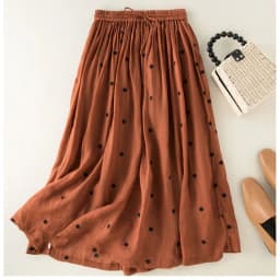 Polka Dot Cotton Linen Skirt Women Drawstring Elastic Waist A-Line Casual Vintage Big Swing Pleated Skirts Summer