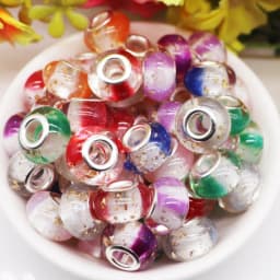 10Pcs Pink Color Smooth Surface European Resin Murano Large Hole Spacer Beads Charms for Bracelet DIY Craft Bracelet Necklace