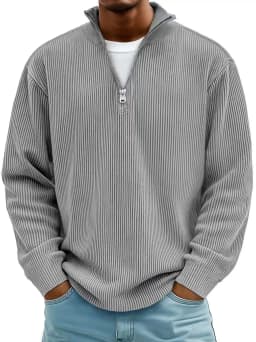 Men Stand Collar Zip Long Sleeve Loose Sweatshirts Casual Male Solid Color Pullover Jackets LRFZ-C448