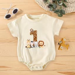 Wild One Animal Printed Short Sleeve Bubble Romper Newborn Oversized Jumpsuit Infant Birthday Party Clothes Baby Shower Bodysuit