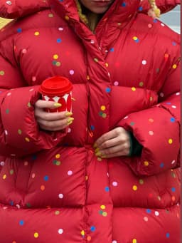 Polka Dot Padded Coat Color‑block Hooded Stand Collar Zipper Buttons Oversized Jacket 2026 Winter Women Warm Chic Casual Outfits