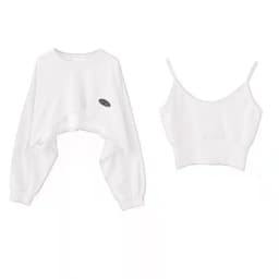 Oversized Crop Sweatshirt and Spaghetti Strap Top Women's Streetwear 2 Piece Set 4 Color Options Sweatshirts Kpop Casual Clothes