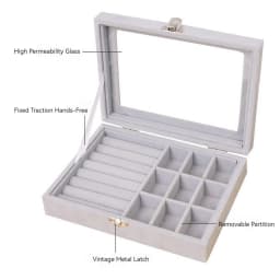 Velvet Ring Organizer Box - Clear Lid Jewelry Holder, Dust-Proof Storage Tray for Rings and Earrings for Multiple Jewelry Pieces