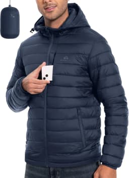 Pioneer Camp Men's Lightweight Packable Puffer Jacket with Hood Warm Puffy Winter Jacket Coat Insulated for Ski Hiking Travel