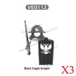 Medieval Military Castle Black Hawk Knight Building Blocks Gothic Cavalry Armor Shield Axe Soldier Figure Accessories Bricks Toy