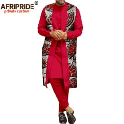 African Traditional Clothing for Men Print Coats Dashiki Shirts and Ankara Pants 3 Piece Set Tribal Outfits Plus Size A2016034