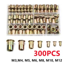 300/220/90pcs M3 M4 M5 M6 M8 M10 M12 Zinc Plated Carbon Steel Flat Head Rivet Nuts OR BT606 Manual Riveter Gun Nut Gun