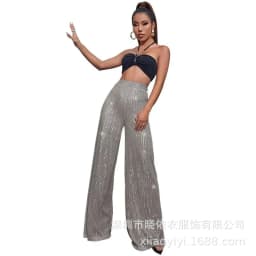 New Women's Solid Color Wide-leg Pants Casual Fashion Elegant Black Sequins Holiday For Women Long Pant Womens Clothing
