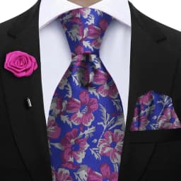 Peacock Blue Floral Print 2-Piece Tie & Pocket Square Set for Men Wedding Business Casual Stylish Accessories